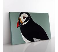 Peaceful Puffin Bird Abstract Canvas Wall Art Print Ready to Hang, Framed Picture for Living Room Bedroom Home Office Décor, 50x35 cm (20x14 Inch)