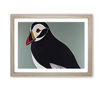 Peaceful Puffin Bird Abstract Framed Print | A3 Oak Framed Wall Art | Ready to Hang | Abstract Fantasy Picture | Living Room Bedroom Lounge Office