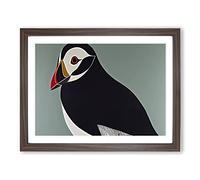 Peaceful Puffin Bird Abstract Framed Print | A4 Walnut Framed Wall Art | Ready to Hang | Abstract Fantasy Picture | Living Room Bedroom Lounge Office