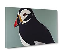 Peaceful Puffin Bird Canvas Print | Gallery Wrapped 30mm Frame Wall Art | 30x20 inches | Ready to Hang | Abstract Animals Picture | Living Room Bedroom Lounge Office