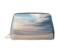 Peaceful Seascape Leather Makeup Bag, Large-Capacity Travel Storage Bag, Dual-Purpose Toiletries and Makeup Bag
