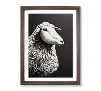 Peaceful Sheep Framed Print | A2 Walnut Framed Wall Art | Ready to Hang | Modern Animal Picture | Living Room Bedroom Lounge Office