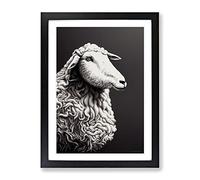 Peaceful Sheep Framed Print | A3 Black Framed Wall Art | Ready to Hang | Modern Animal Picture | Living Room Bedroom Lounge Office