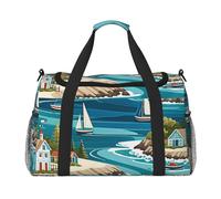 Peaceful Shores Print Travel Duffel Bag for Men & Women, Foldable Travel Bags and Spacious Weekender Tote Bag for Storage Toiletry Luggage Personal Item, Black, L