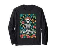 Peaceful Skeleton Meditation Floral Skull Art Inner Peace Long Sleeve T-Shirt