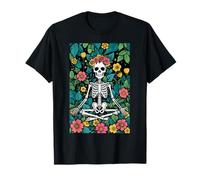 Peaceful Skeleton Meditation Floral Skull Art Inner Peace T-Shirt