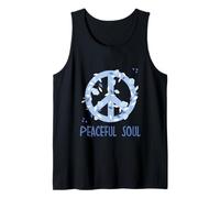 Peaceful Soul Blue Floral Peace Sign Vintage Aesthetic Soft Tank Top