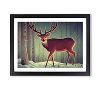 Peaceful Stag Deer Framed Print | A2 Black Framed Wall Art | Ready to Hang | Modern Animal Picture | Living Room Bedroom Lounge Office