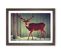 Peaceful Stag Deer Framed Print | A4 Walnut Framed Wall Art | Ready to Hang | Modern Animal Picture | Living Room Bedroom Lounge Office