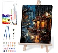 Peaceful Street Paint by Numbers for Adults with Framed Canvas-with Wooden Easel,Paint by Number on Canvas,DIY Acrylic Oil Painting Kits with Brushes Nice Gift Box for Home Wall Decor(12x16 Inch)