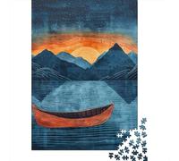 Peaceful Sunset Canoe Scene 1000-Piece Puzzle for Adults, 70x50cm/1000pcs; Easy to Continue on Another Evening; White Card Pieces for Tidy Handling