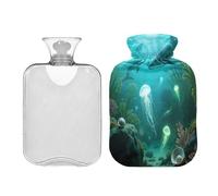 Peaceful Underwater Animal Jellyfish Dolphin hot-Water Bottle with Soft Cover 2L Water Bags for Neck and Shoulder Pain Relief Period Cramps Bolsa de agua Caliente para el Dolor