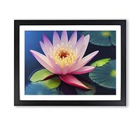 Peaceful Water Lily Flower Framed Print | A2 Black Framed Wall Art | Ready to Hang | Modern Floral Picture | Living Room Bedroom Lounge Office