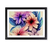 Peaceful Watercolour Flowers Framed Wall Art Print A2 Black