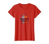 Peacefully Chaotic: Vibrant Flame Art with Birds T-Shirt, Women, Red, 3XL