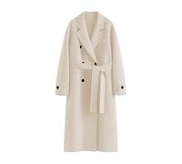 Peaceglad Womens Pea Coats Fall Long Trench Coat Double Breasted Button Down Lapel Belted Peacoat, Beige, Small