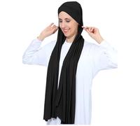 PeacePray Instant Jersey Cotton Hijab Scarf for Women, Non-See Through Tieback Muslim Head Scarf, Black, One Size