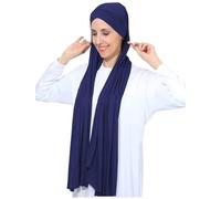 PeacePray Instant Jersey Cotton Hijab Scarf for Women, Non-See Through Tieback Muslim Head Scarf, Navy Blue, One Size