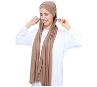 PeacePray Non-See Through Jersey Hijab Scarf for Women, Tieback Instant Cotton Hijabs Scarfs Muslim, Dark Brown, One Size