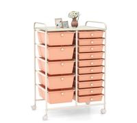Peach 15-Drawer Rolling Storage Cart Mobile Art & Craft with Wheels Utility Tool & Paper Storage for Kids Office & Home - Versatile Solution