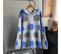 Peach Accessories 3D Floral Knitted Hoodie Sweater In Grey Grey