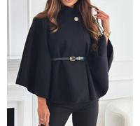 Peach Accessories Belted Cape Sleeve Coat In Black Black
