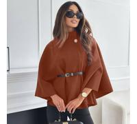 Peach Accessories Belted Cape Sleeve Coat In Terracotta Terracotta