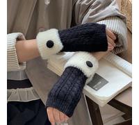 Peach Accessories Cable Knit Fingerless Gloves With Faux Fur Trim And Button In Black Black