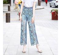 Peach Accessories Camilla Floral Lace Illusion Denim Trousers In Blue Blue