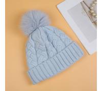 Peach Accessories Chunky Knit Pompom Hat In Baby Blue Baby Blue