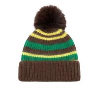 Peach Accessories Colour Mix Stripe Knit Hat With Faux Fur Pom Pom Multi