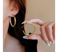 Peach Accessories Crystal Pave Gold Tone Hoop Earrings Gold