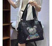 Peach Accessories Elegant Black Rhinestone Handbag With Rainbow Teddy Bear Black
