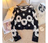 Peach Accessories Floral Medallion Crochet Knit Sweater In Black Black