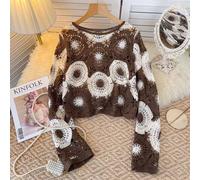 Peach Accessories Floral Medallion Crochet Knit Sweater In Brown Brown