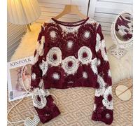 Peach Accessories Floral Medallion Crochet Knit Sweater In Wine Wine