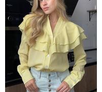 Peach Accessories Long Sleeve Ruffle Tiered Blouse In Lemon Lemon