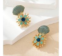Peach Accessories Ocean Breeze Fan And Gemstone Drop Earrings In Green Green One Size