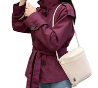 Peach Accessories Parisian Style Double Rows Buttons Belted Trench In Wine Wine
