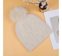 Peach Accessories Pearls Details Knit Pompom Hat In Cream Cream