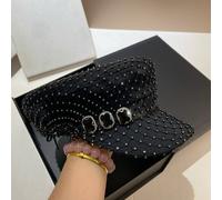 Peach Accessories Rhinestone Veiled Baker Boy Black Hat Black