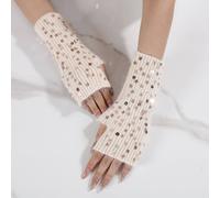 Peach Accessories Sequin Fingerless Winter Gloves In Beige Beige