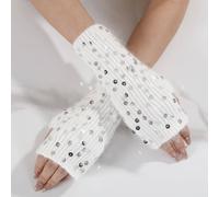 Peach Accessories Sequin Fingerless Winter Gloves In Ivory Ivory One Size