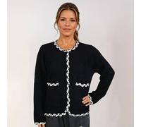 Peach Accessories Soft Boucle Trim Fuzzy Cardigan In Black Black
