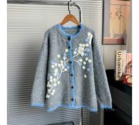 Peach Accessories Soft Floral Knit Grey Cardigan Grey