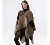 Peach Accessories Soft Knit Color-Block Poncho Cape In Beige Beige