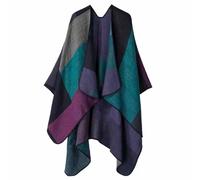 Peach Accessories Soft Knit Color-Block Poncho Cape In Green Green