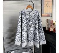 Peach Accessories Soft Leopard Print Knit Cardigan In Grey Grey