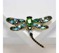 Peach Accessories Sparkling Crystal Dragonfly Brooch Pin In Green Green