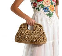 Peach Accessories Straw Summer Tote Bag With Starfish And Pearl Charms In Beige Beige